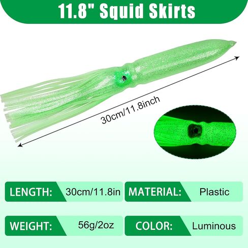 Luminous Squid Skirts Octopus Fishing Lures, 4PCS 11.8" Glow Octopus Skirt Soft Fishing Baits Trolling Fishing Lures Accessories Saltwater Fishing Tackle in Kuwait