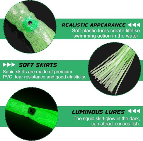 Luminous Squid Skirts Octopus Fishing Lures, 4PCS 11.8" Glow Octopus Skirt Soft Fishing Baits Trolling Fishing Lures Accessories Saltwater Fishing Tackle in Kuwait
