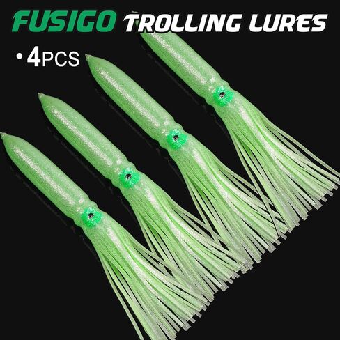 Luminous Squid Skirts Octopus Fishing Lures, 4PCS 11.8" Glow Octopus Skirt Soft Fishing Baits Trolling Fishing Lures Accessories Saltwater Fishing Tackle in Kuwait