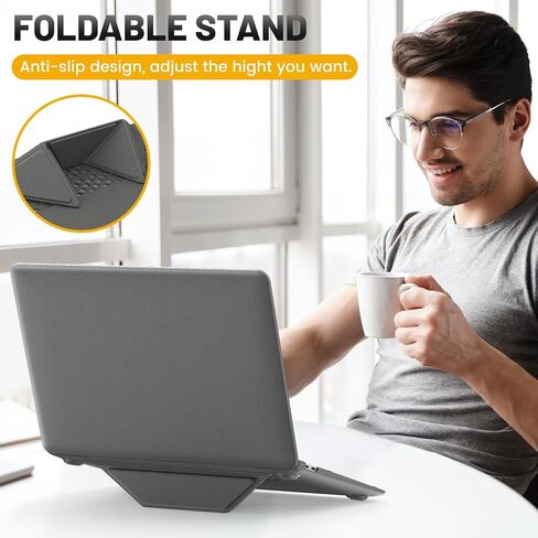 HXCASEAC Case Compatible with MacBook Air 13 inch Case 2020 2018 with Foldable Stand, Anti-Scratching Protective Hard Shell Cover for A2337, A2179, A1932 PU Leather, Cream in Kuwait