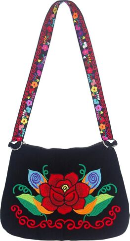 YZXDORWJ Embroidered Cotton Handbag for Women Mexican Tote Bag Floral Crossbody Bag in Kuwait
