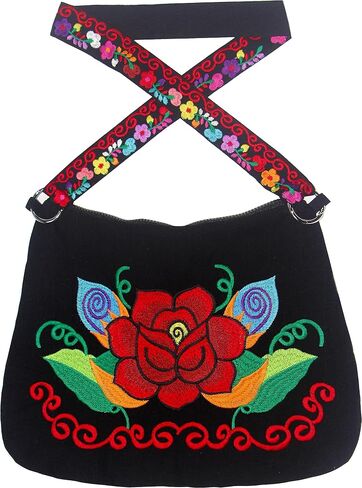 YZXDORWJ Embroidered Cotton Handbag for Women Mexican Tote Bag Floral Crossbody Bag in Kuwait