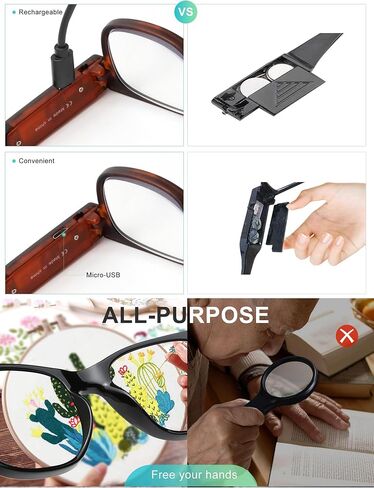 OKH Lighted Rechargeable reading glasses - Clear Vision Hands Free LED Eyewear with blue light readers in Kuwait