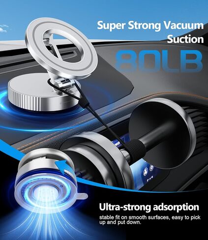 CloudValley Magnetic Car Phone Holder - Vacuum Suction Cup Phone Mount 360° Adjustable, Durable Metal Stand for iPhone & Android, Portable Magnetic Holder for Dashboard/Windshield/Gym Mirror (Black) in Kuwait