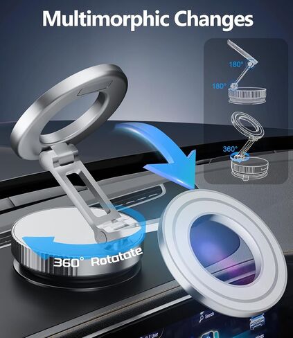 CloudValley Magnetic Car Phone Holder - Vacuum Suction Cup Phone Mount 360° Adjustable, Durable Metal Stand for iPhone & Android, Portable Magnetic Holder for Dashboard/Windshield/Gym Mirror (Black) in Kuwait