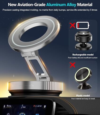 CloudValley Magnetic Car Phone Holder - Vacuum Suction Cup Phone Mount 360° Adjustable, Durable Metal Stand for iPhone & Android, Portable Magnetic Holder for Dashboard/Windshield/Gym Mirror (Black) in Kuwait