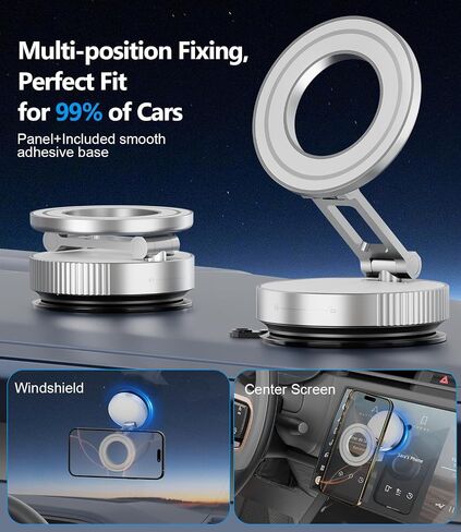 CloudValley Magnetic Car Phone Holder - Vacuum Suction Cup Phone Mount 360° Adjustable, Durable Metal Stand for iPhone & Android, Portable Magnetic Holder for Dashboard/Windshield/Gym Mirror (Black) in Kuwait