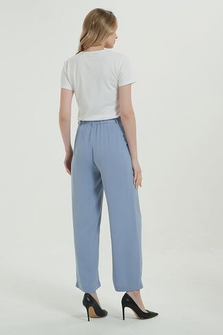 Tronjori Women High Waist Casual Straight Leg Long Dress Pants Wide Leg Trousers Regular Waistband in Kuwait
