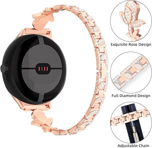 Bling Band Compatible with Google Pixel Watch Band/Pixel Watch 3 41mm Band/Pixel Watch 2 Band for Women, Slim Metal Rhinestone Diamond Wristband Strap for Pixel Watch Accessories in Saudi Arabia