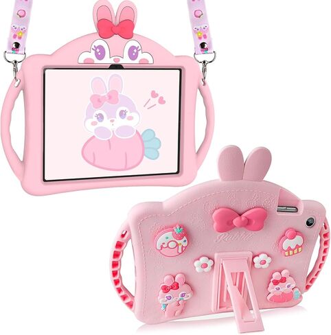 Kids Case for Samsung Galaxy Tab A8 10.5 2022 (SM-X200/X205/X207), with Strap, Cute Rabbit Shock Proof Handle Stand Case(Purple) in Saudi Arabia