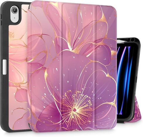 May Chen Case for M3 iPad Air 13 inch Cover with M2 Chip 2025 2024, Tablet Cases Trifold Stand + Pencil Holder + Auto Wake/Sleep + Soft TPU Protective Stand Back Cover, Dahlia Flower in Kuwait