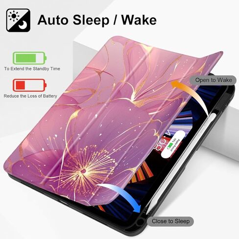 May Chen Case for M3 iPad Air 13 inch Cover with M2 Chip 2025 2024, Tablet Cases Trifold Stand + Pencil Holder + Auto Wake/Sleep + Soft TPU Protective Stand Back Cover, Dahlia Flower in Kuwait