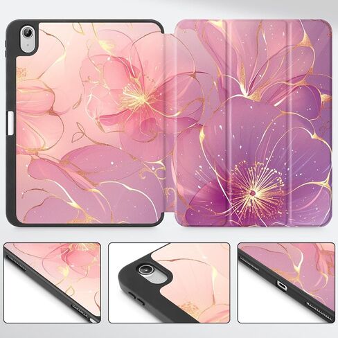 May Chen Case for M3 iPad Air 13 inch Cover with M2 Chip 2025 2024, Tablet Cases Trifold Stand + Pencil Holder + Auto Wake/Sleep + Soft TPU Protective Stand Back Cover, Dahlia Flower in Kuwait