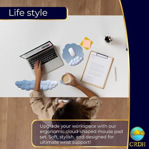 Cloud Wrist Rest – Ultra-Soft Ergonomic Keyboard and Mouse Pad Wrist Support, Memory Foam Cushion for Office & Gaming, Non-Slip Base, Pain Relief for Hands & Wrists, Comfortable Desk Accessory (Blue) in Saudi Arabia