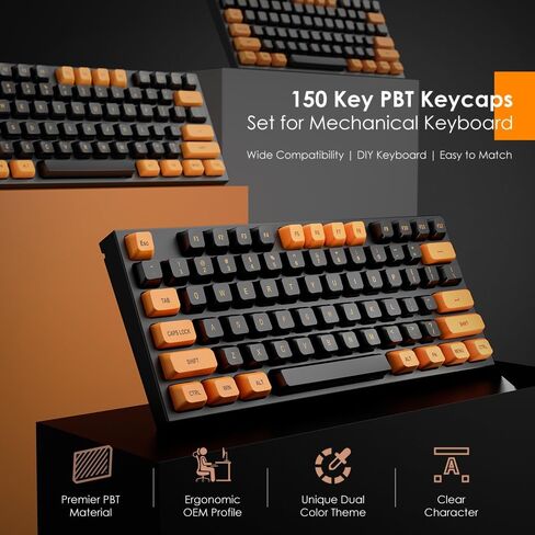 PBT Keycaps Set CSA Profile 150 Keys Doubleshot Custom Keycaps for Cherry Gatron MX Switchs لـ 61/64/68/84/87/96/104/108 لوحة المفاتيح الميكانيكية الأسود البرتقالي in Saudi Arabia