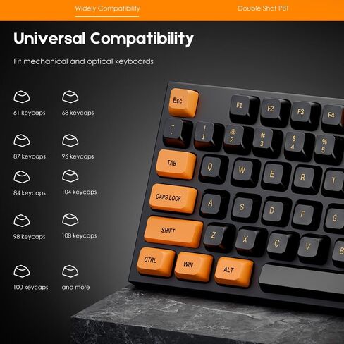 PBT Keycaps Set CSA Profile 150 Keys Doubleshot Custom Keycaps for Cherry Gatron MX Switchs لـ 61/64/68/84/87/96/104/108 لوحة المفاتيح الميكانيكية الأسود البرتقالي in Saudi Arabia