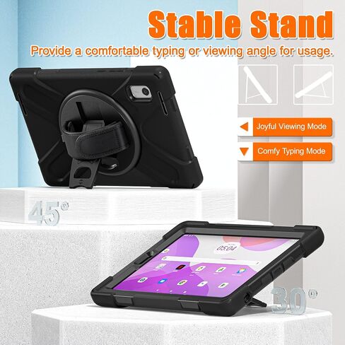 Junfire junfire frackproof case for Lenovo tab m10 3rd gen 10.1 inch 2022 ، حالة وعرة شديدة التحمل مع حزام يدوي/360 درجة حزام متداول/حزام الكتف لـ tb-326fu/tb-328xu ، أسود in Kuwait