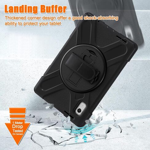 Junfire junfire frackproof case for Lenovo tab m10 3rd gen 10.1 inch 2022 ، حالة وعرة شديدة التحمل مع حزام يدوي/360 درجة حزام متداول/حزام الكتف لـ tb-326fu/tb-328xu ، أسود in Kuwait