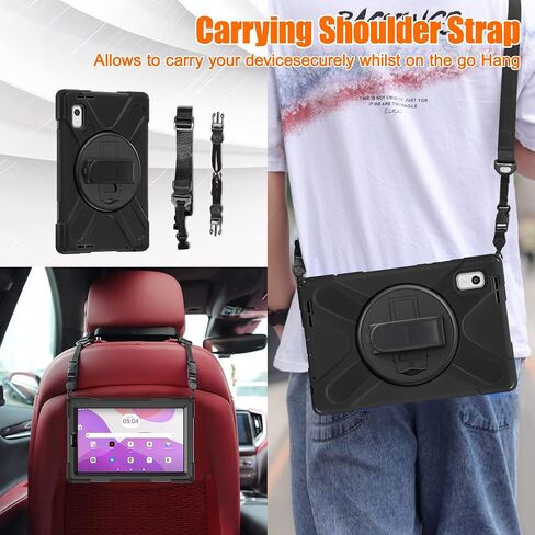 Junfire junfire frackproof case for Lenovo tab m10 3rd gen 10.1 inch 2022 ، حالة وعرة شديدة التحمل مع حزام يدوي/360 درجة حزام متداول/حزام الكتف لـ tb-326fu/tb-328xu ، أسود in Kuwait