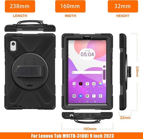 Junfire junfire frackproof case for Lenovo tab m10 3rd gen 10.1 inch 2022 ، حالة وعرة شديدة التحمل مع حزام يدوي/360 درجة حزام متداول/حزام الكتف لـ tb-326fu/tb-328xu ، أسود in Kuwait