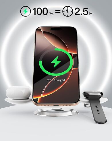 2025 3 في محطة شحن واحدة متوافقة مع MAG-Safe Charger iPhone الشحن اللاسلكي Stand 16 15 14 13 12 Series AirPods Wireless Charge Station IWATCH Series (White) in Saudi Arabia