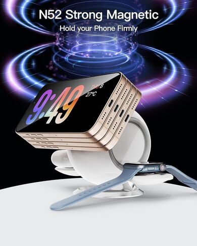 2025 3 في محطة شحن واحدة متوافقة مع MAG-Safe Charger iPhone الشحن اللاسلكي Stand 16 15 14 13 12 Series AirPods Wireless Charge Station IWATCH Series (White) in Saudi Arabia
