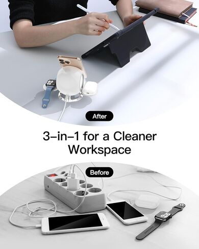 2025 3 في محطة شحن واحدة متوافقة مع MAG-Safe Charger iPhone الشحن اللاسلكي Stand 16 15 14 13 12 Series AirPods Wireless Charge Station IWATCH Series (White) in Saudi Arabia
