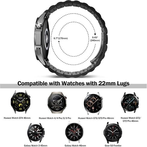 TiMOVO 22mm Metal Band Compatible with Samsung Galaxy Watch 3 45mm/Gear S3 Frontier/Classic/Huawei GT4 46mm/Garmin Vivoactive 4/Venu 2, Quick Release Stainless Steel Metal Straps for Women Men, Black in Saudi Arabia