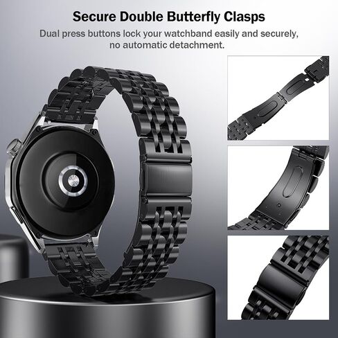 TiMOVO 22mm Metal Band Compatible with Samsung Galaxy Watch 3 45mm/Gear S3 Frontier/Classic/Huawei GT4 46mm/Garmin Vivoactive 4/Venu 2, Quick Release Stainless Steel Metal Straps for Women Men, Black in Saudi Arabia