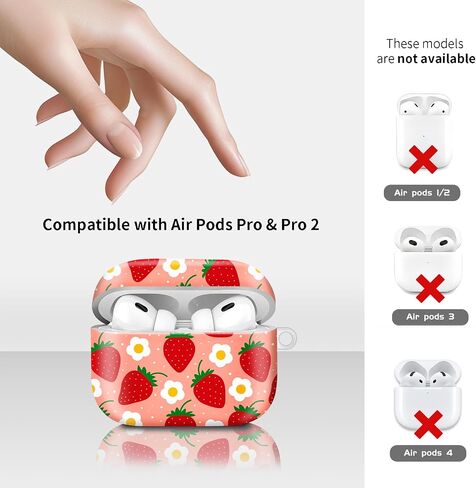 Compatiable with AirPod Pro 2nd/1st Generation Case,Lightweight & Durable Resistant Hard Case with Keychain,Stylish Design AirPod Case Cover for Women (Strawberry Fruit) in Saudi Arabia