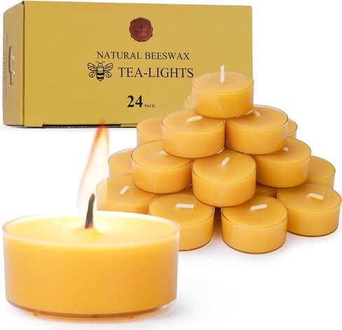 12pcs Natural Beeswax Tealight Candles - Organic Candle Honey Scent Smokeless Clean Burning in Saudi Arabia
