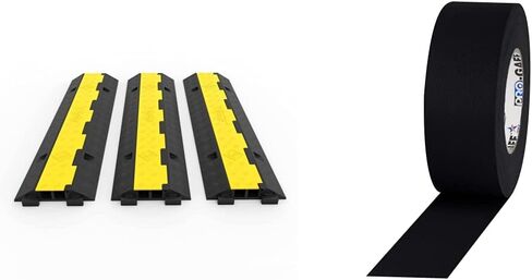 Happybuy 3 Pack of 2 Channel 11000lbs per Axle Capacity Protective Wire Cord Ramp Driveway Rubber Traffic Speed Bumps Cable Protector, 2, Black and Yellow & Pro Gaffer Gaffers Tape, Black in Saudi Arabia