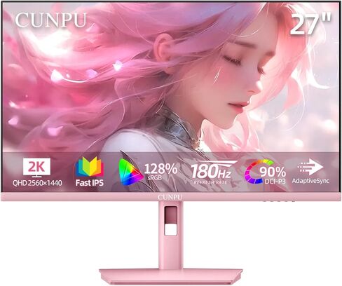 Pink Computer Monitor, 27 inch 1080p 165Hz (Supports 144Hz) Kawaii Gaming Monitor, VA Panel 1500R Curved PC Monitor, AMD Free-Sync, Built-in Speaker, Tilt Adjustment, HDMI, DisplayPort, R27FP in Kuwait