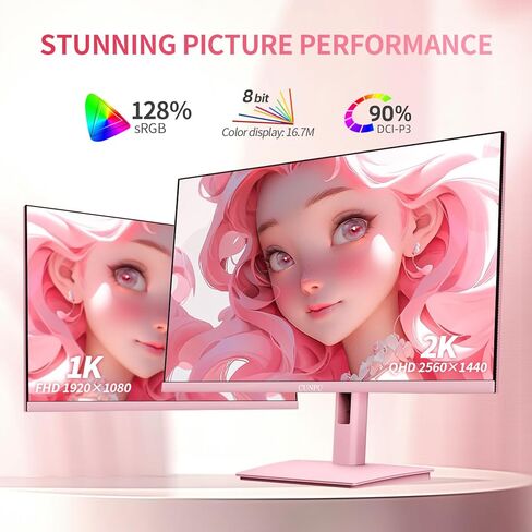 Pink Computer Monitor, 27 inch 1080p 165Hz (Supports 144Hz) Kawaii Gaming Monitor, VA Panel 1500R Curved PC Monitor, AMD Free-Sync, Built-in Speaker, Tilt Adjustment, HDMI, DisplayPort, R27FP in Kuwait