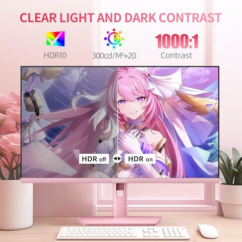 Pink Computer Monitor, 27 inch 1080p 165Hz (Supports 144Hz) Kawaii Gaming Monitor, VA Panel 1500R Curved PC Monitor, AMD Free-Sync, Built-in Speaker, Tilt Adjustment, HDMI, DisplayPort, R27FP in Kuwait