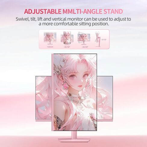 Pink Computer Monitor, 27 inch 1080p 165Hz (Supports 144Hz) Kawaii Gaming Monitor, VA Panel 1500R Curved PC Monitor, AMD Free-Sync, Built-in Speaker, Tilt Adjustment, HDMI, DisplayPort, R27FP in Kuwait