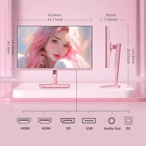 Pink Computer Monitor, 27 inch 1080p 165Hz (Supports 144Hz) Kawaii Gaming Monitor, VA Panel 1500R Curved PC Monitor, AMD Free-Sync, Built-in Speaker, Tilt Adjustment, HDMI, DisplayPort, R27FP in Kuwait