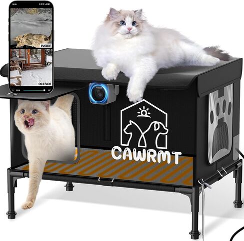 Heated Cat House for Outside, with Camera, Outdoor Cat House Weatherproof Insulated, Feral Cat House Winter Stray Cat Shelter Waterproof (Black, Large) in Saudi Arabia