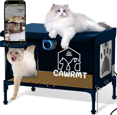 Heated Cat House for Outside, with Camera, Outdoor Cat House Weatherproof Insulated, Feral Cat House Winter Stray Cat Shelter Waterproof (Black, Large) in Saudi Arabia