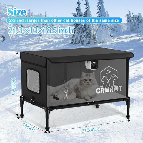 Heated Cat House for Outside, with Camera, Outdoor Cat House Weatherproof Insulated, Feral Cat House Winter Stray Cat Shelter Waterproof (Black, Large) in Saudi Arabia