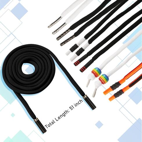 EKIND 2PCS 51 Inch Long Universal Drawstring Cords Replacement with 1PC Easy Threaders, Suitable for Sweatpants,Shorts,Hoodie String, Simple and Durable(Black + White Cord, Round Metal Head) in Kuwait