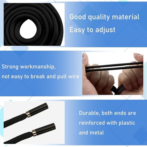 EKIND 2PCS 51 Inch Long Universal Drawstring Cords Replacement with 1PC Easy Threaders, Suitable for Sweatpants,Shorts,Hoodie String, Simple and Durable(Black + White Cord, Round Metal Head) in Kuwait