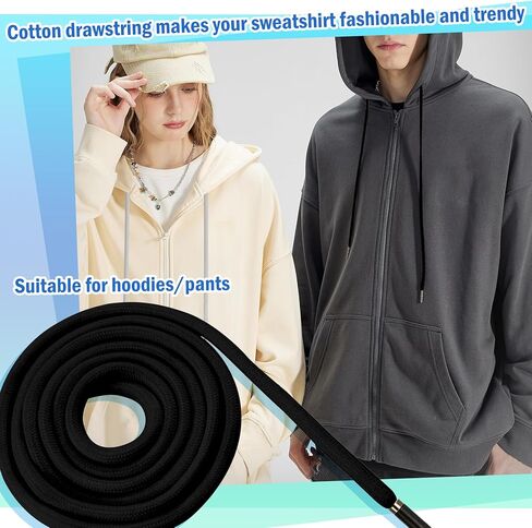 EKIND 2PCS 51 Inch Long Universal Drawstring Cords Replacement with 1PC Easy Threaders, Suitable for Sweatpants,Shorts,Hoodie String, Simple and Durable(Black + White Cord, Round Metal Head) in Kuwait