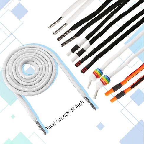 EKIND 2PCS 51 Inch Long Universal Drawstring Cords Replacement with 1PC Easy Threaders, Suitable for Sweatpants,Shorts,Hoodie String, Simple and Durable(Black + White Cord, Round Metal Head) in Saudi Arabia