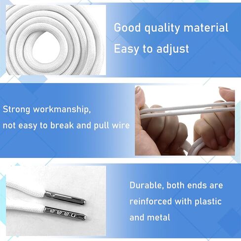 EKIND 2PCS 51 Inch Long Universal Drawstring Cords Replacement with 1PC Easy Threaders, Suitable for Sweatpants,Shorts,Hoodie String, Simple and Durable(Black + White Cord, Round Metal Head) in Saudi Arabia