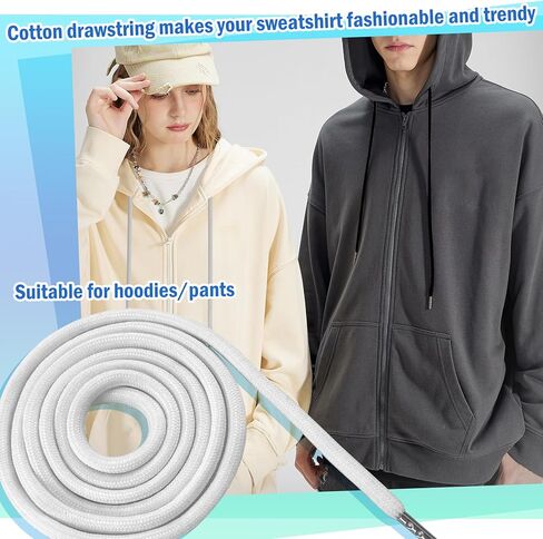 EKIND 2PCS 51 Inch Long Universal Drawstring Cords Replacement with 1PC Easy Threaders, Suitable for Sweatpants,Shorts,Hoodie String, Simple and Durable(Black + White Cord, Round Metal Head) in Saudi Arabia