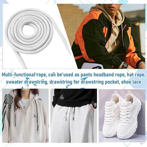 EKIND 2PCS 51 Inch Long Universal Drawstring Cords Replacement with 1PC Easy Threaders, Suitable for Sweatpants,Shorts,Hoodie String, Simple and Durable(Black + White Cord, Round Metal Head) in Saudi Arabia
