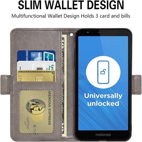 Asuwish Compatible with Moto E6 Wallet Case and Tempered Glass Screen Protector Flip Wrist Strap Card Holder Cell Phone Cover for Motorola MotoE6 E 6th Generation Gen Moto6E 6 6E XT2005-5 Men Gray in Saudi Arabia