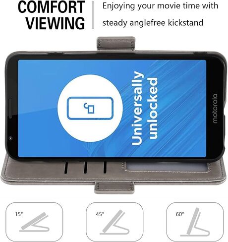 Asuwish Compatible with Moto E6 Wallet Case and Tempered Glass Screen Protector Flip Wrist Strap Card Holder Cell Phone Cover for Motorola MotoE6 E 6th Generation Gen Moto6E 6 6E XT2005-5 Men Gray in Saudi Arabia
