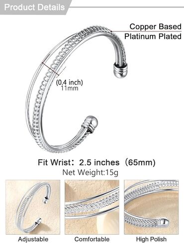 U7 Unisex Simple Cuff Bracelet 18K Real Gold Platinum Plated Fine Bracelets Fashion Jewelry Open Bangle Cuff Bracelets, Twisted or Heart Style in Kuwait